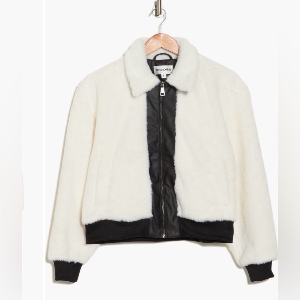 Vigoss Women’s faux fur jacket with faux leather trim